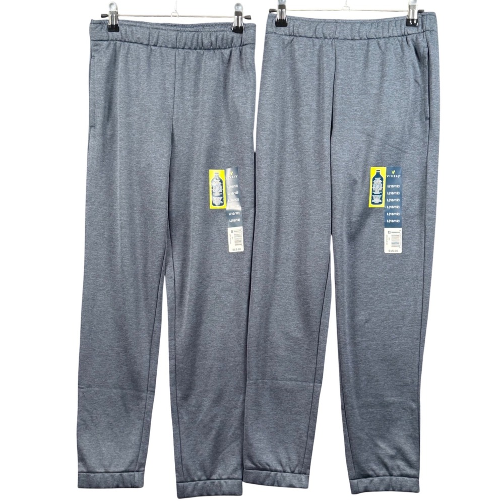 Vively Kids L 10/12 Jogger Pants 2PK Grey Performance Athletic Sweatpants Sporty
